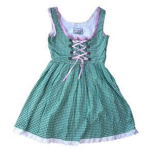 Traditional Green Checkered Dirndle with Pink Accents
